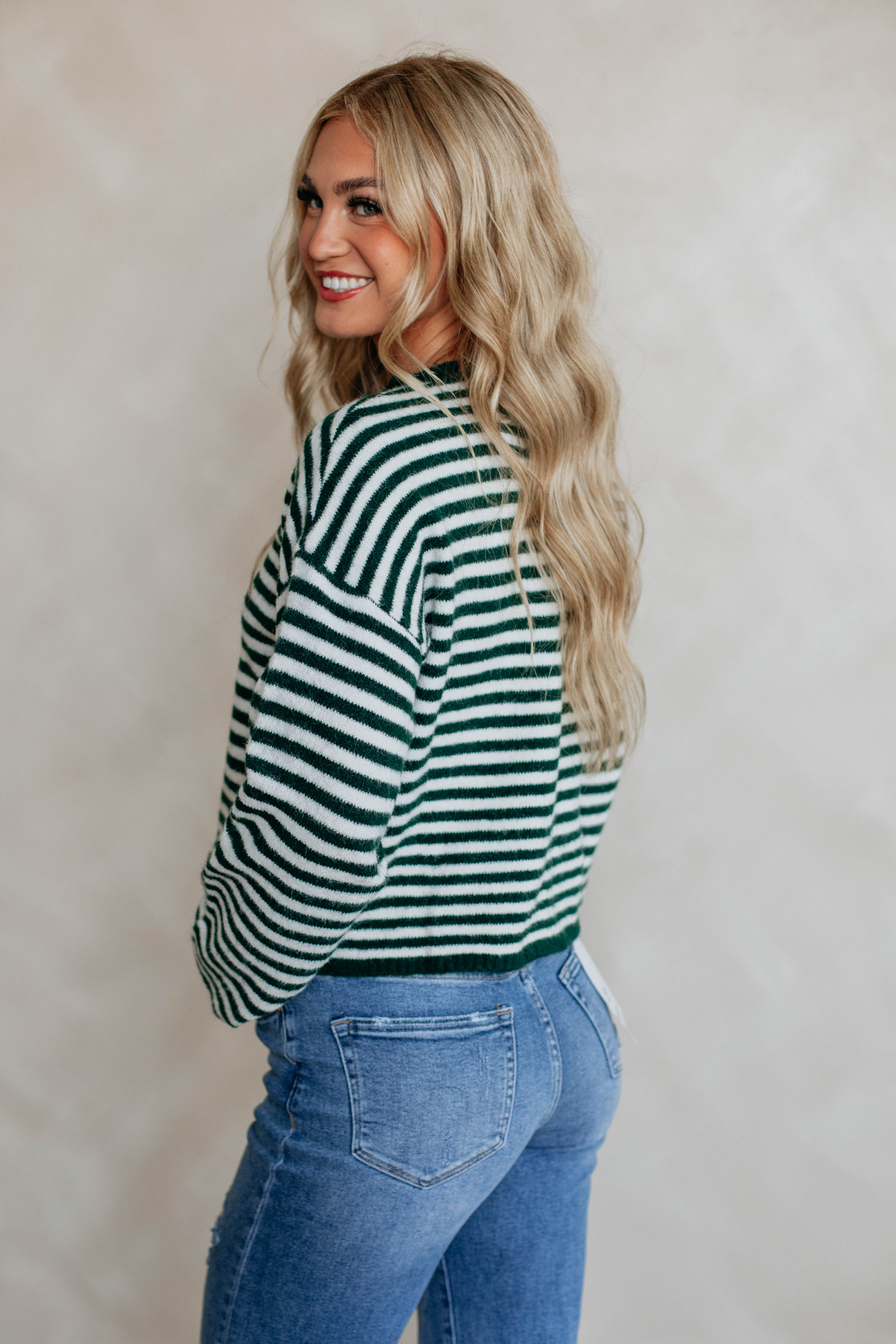 Brayden Striped Sweater - Forest Green