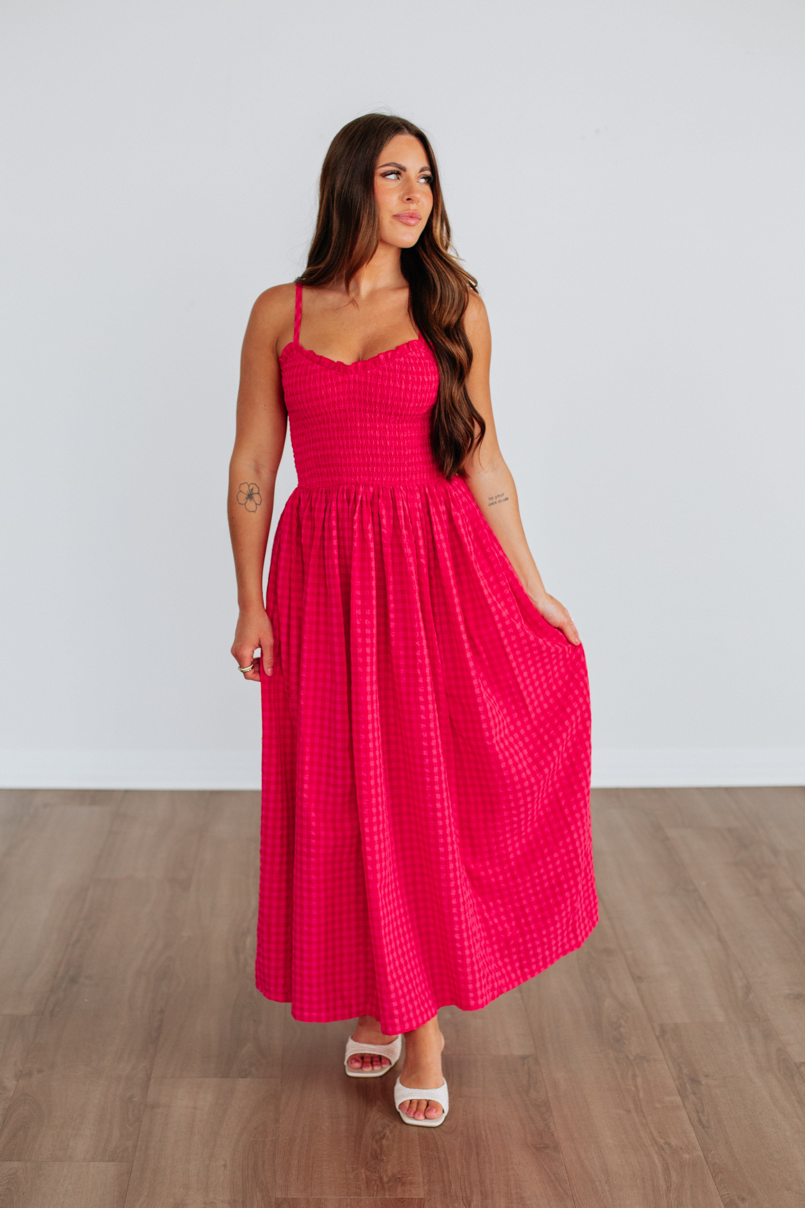 Krystina Gingham Dress- Cherry