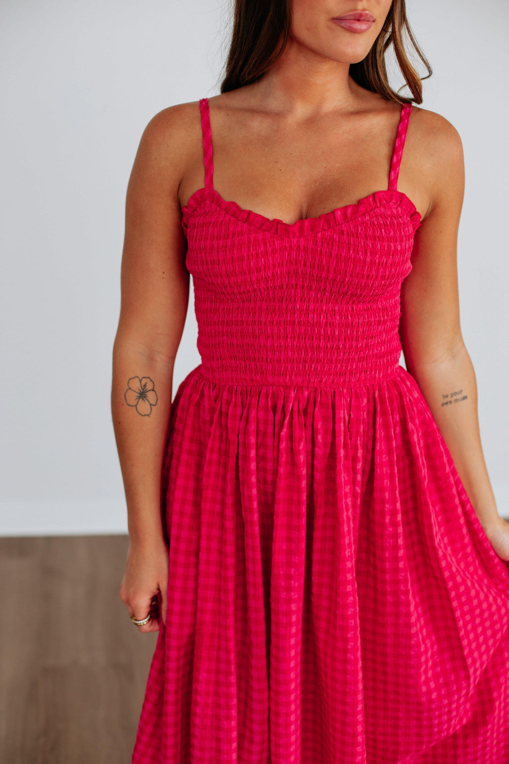 Krystina Gingham Dress- Cherry