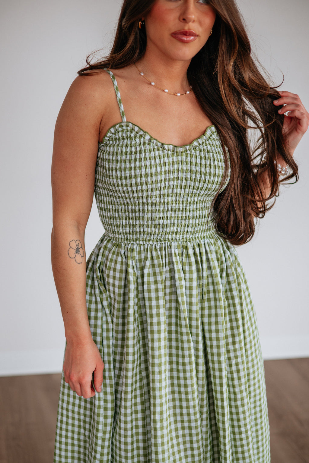 Krystina Gingham Dress - Light Olive