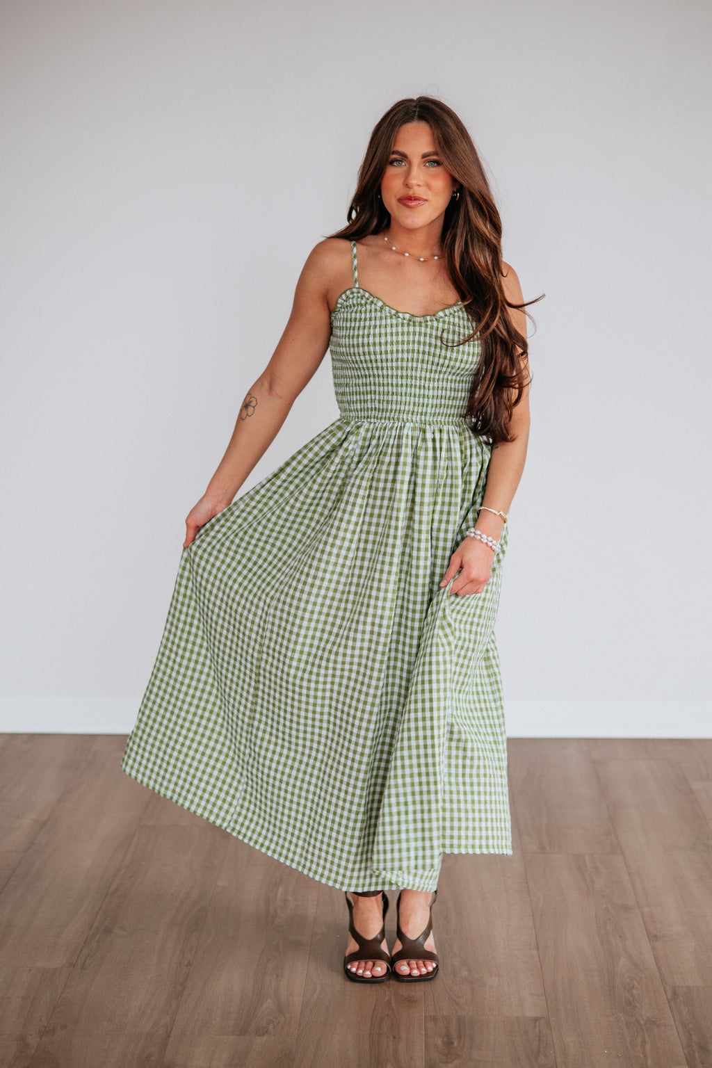Krystina Gingham Dress - Light Olive