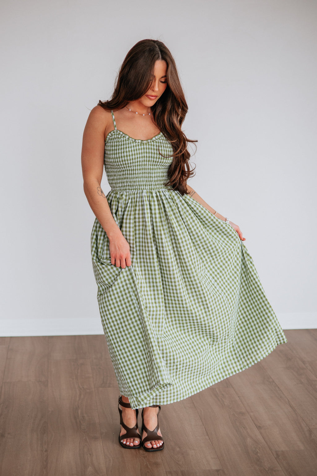 Krystina Gingham Dress - Light Olive