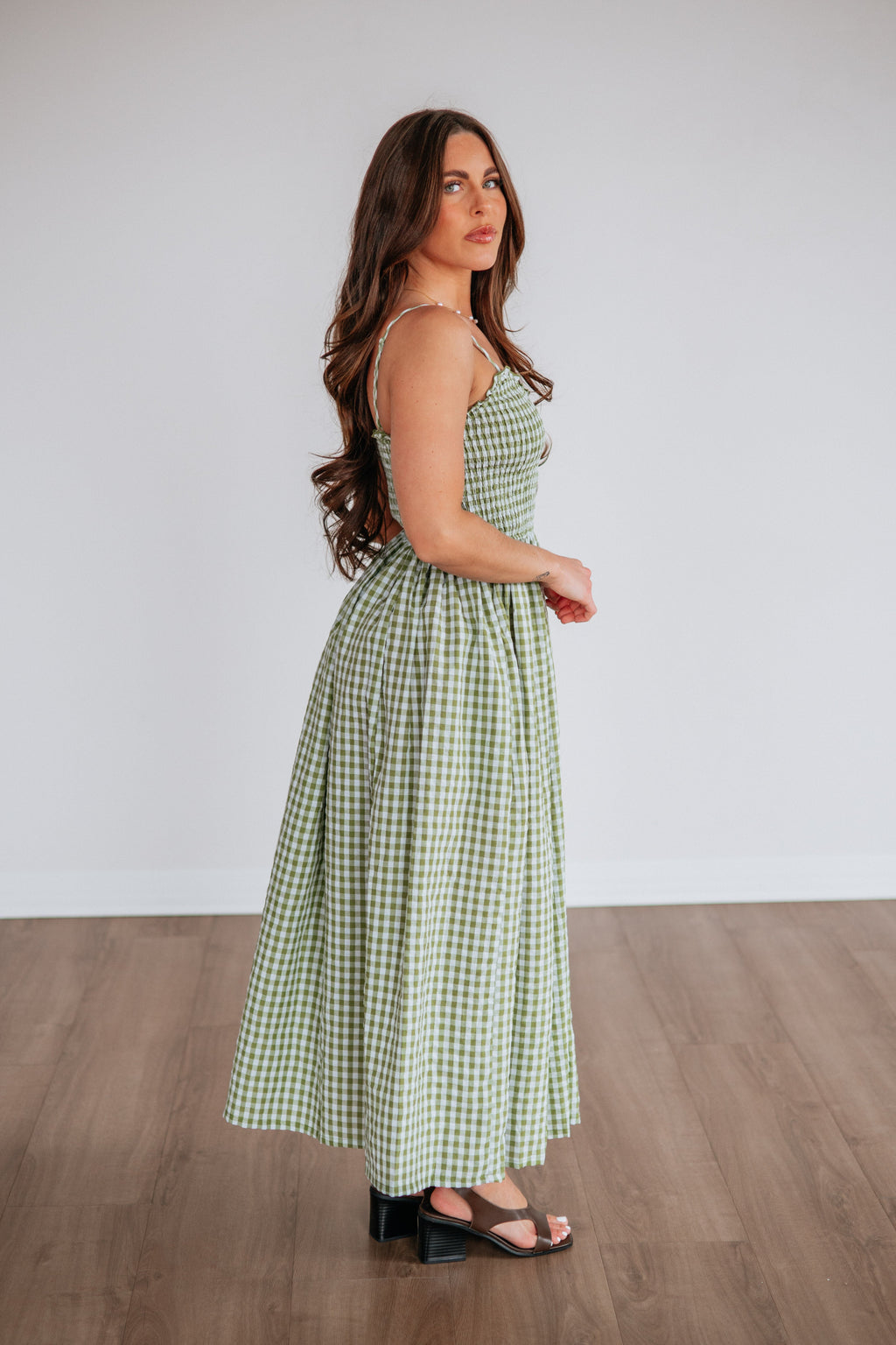 Krystina Gingham Dress - Light Olive